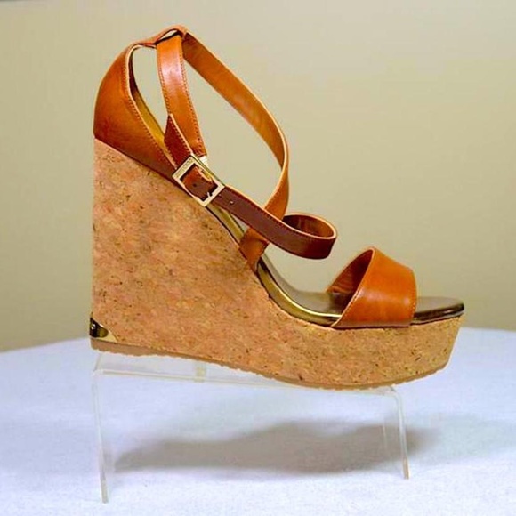 🆕🏷️Jimmy Choo “Portia 120” Brown Leather Ankle Wrap Wedge Sandals   🇪🇸 - Picture 3 of 7